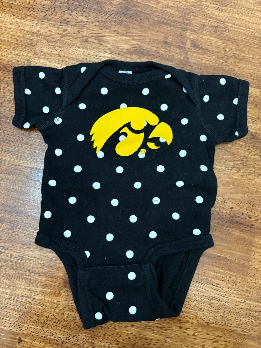 Iowa Hawkeye Black Polka Dot Onesie